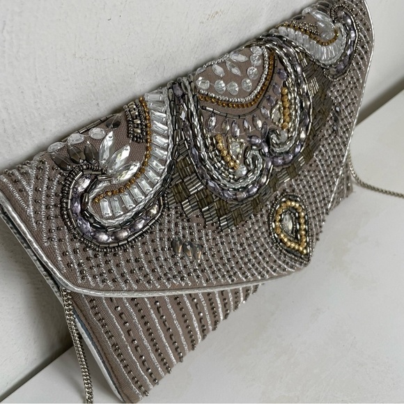 Ethereal Embroidered Beaded Clutch Crossbody Made India Fairy Feminine Romantic - Picture 8 of 9